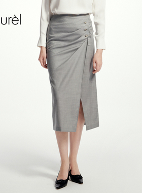 【绵羊毛】Laurel劳芮新款不对称叠褶铅笔长裙LWD361Q00700