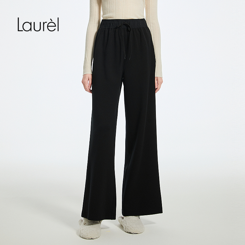 Laurel劳芮25秋新款垂坠感黑色阔腿休闲裤女LWD362K05200