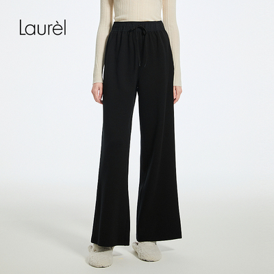 Laurel劳芮新款垂坠感黑色阔腿休闲裤女LWD362K05200