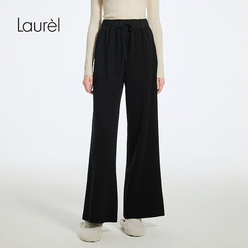 Laurel劳芮新款垂坠感黑色阔腿休闲裤女LWD362K05200