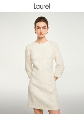 Laurel劳芮新款淡人羊毛花纱千金风连衣裙LWD343Y01200