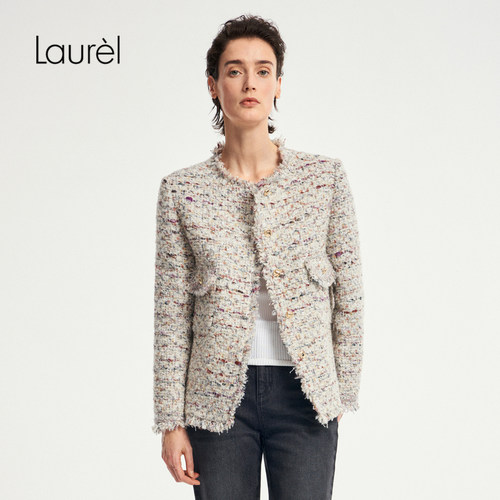 Laurel劳芮新款航海小香风花呢圆领箱型外套LWD353W00400