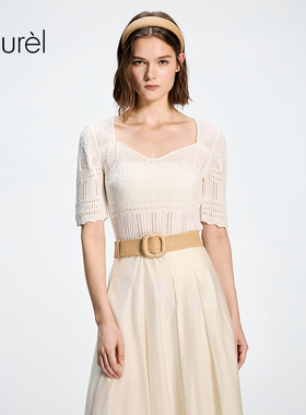 【丝麻】Laurel劳芮26春新款镂空肌理方领针织衫LWD371M00600