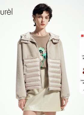 Laurel劳芮新款皮拼接连帽夹克棉服女LWL361L00300