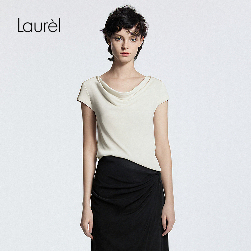 【三醋酯纤维】Laurel劳芮25秋新款法式荡领短袖上衣LWD362Z01700