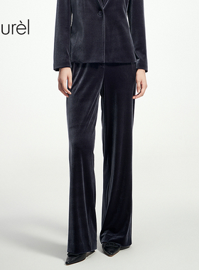 Laurel劳芮新款柔雾灰丝绒直筒裤女LWL361K04400
