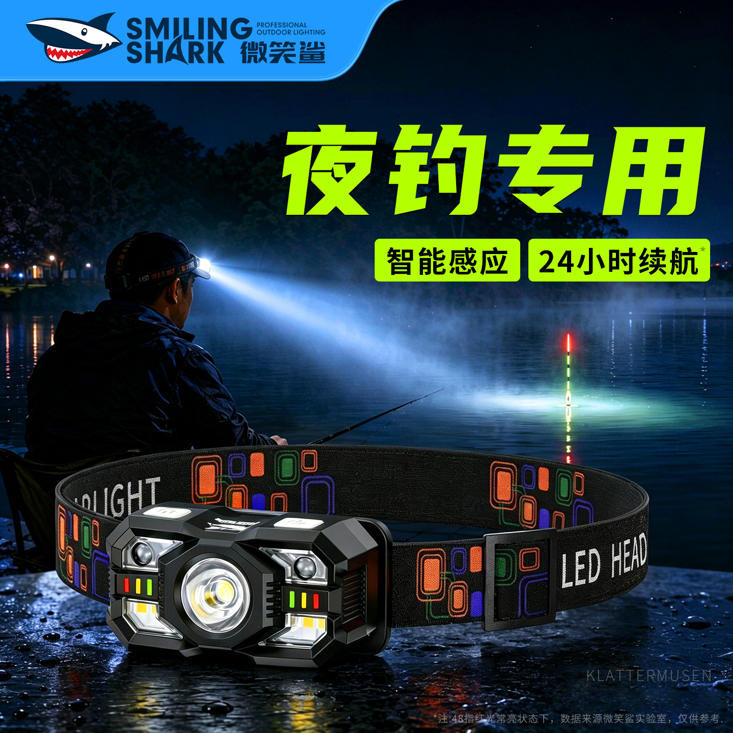 微笑鲨2025新款头灯强光超亮充电户外感应超轻夜钓鱼专用小头戴式
