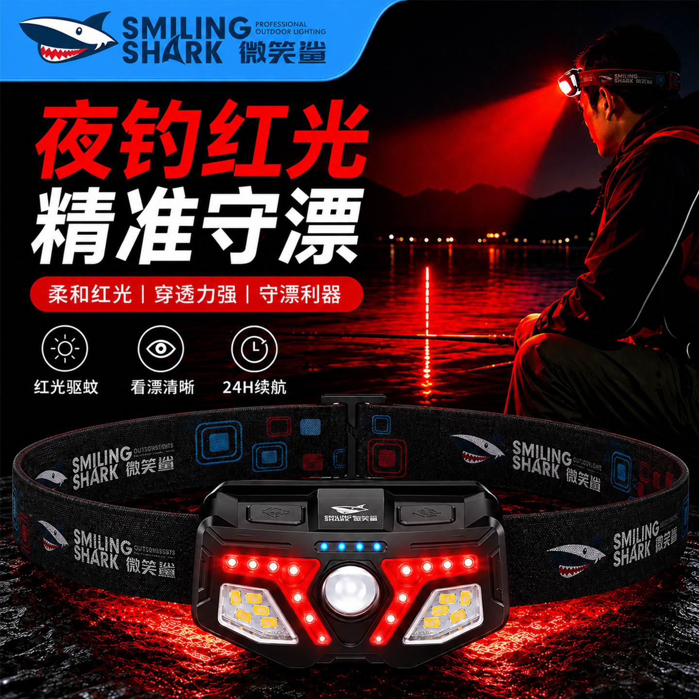 红光头灯钓鱼专用感应超长续航头戴式强光2026新款夜钓超亮驱蚊小