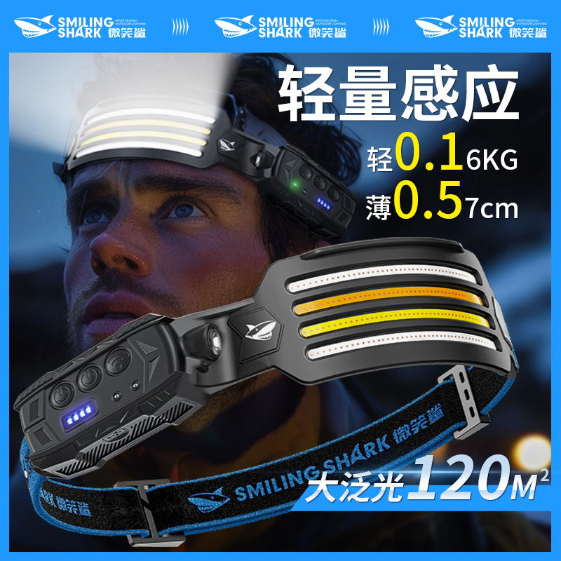 微笑鲨夜钓感应泛光头灯2024新款