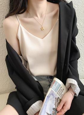 休闲v领性感实心缎面女子Camis背心雪纺