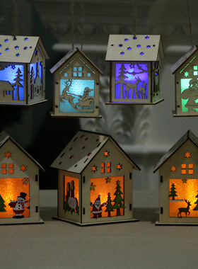 Light up wooden house Christmas Tree decoratio hang DIY gift