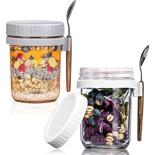 Oatmeal Cup Overnight Oats Jars Breakfast Cup with Lid &Spoo