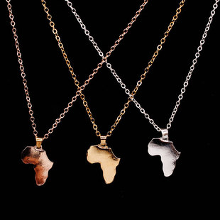 Africa Map Necklace Pendant Women Men Gold Silver Jewelry