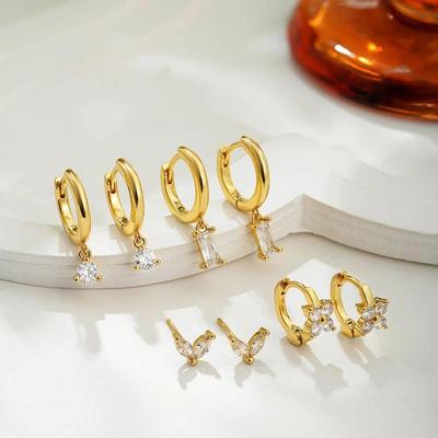 Dainty Zircon Small Stackable 14k Gold Plated Earrings Set f