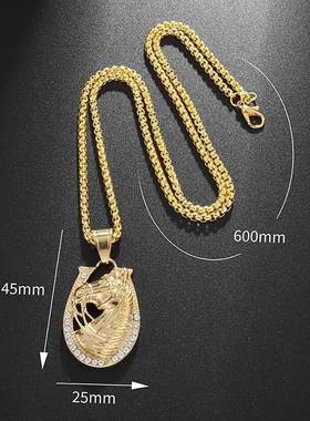 Hip Hop Shiny Zircon Gold Color Horse Head Pendant Necklaces