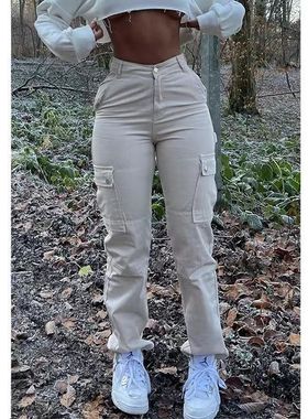 Straight Leg Cargo Pants Women 2024 High Waist Baggy Jeans