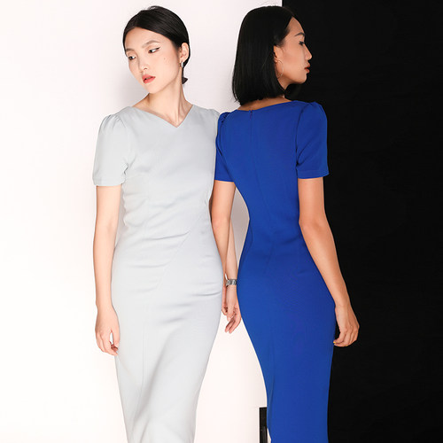 BRAND BY MEI摩登职场系列OL通勤极简纯色修身连衣裙