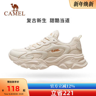 轻便透气网面小白鞋 骆驼运动鞋 跑步百搭女鞋 新款 子 女士2025夏秋季
