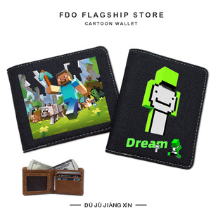 我的世界小男孩个性钱包三对折帆布钱夹牛仔布学生拉链零钱包卡包
