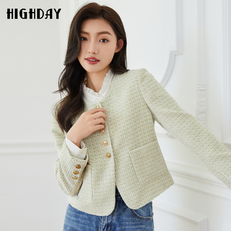 轩日2024商场气质小香风上衣女潮春秋新款单排扣优雅长袖短款外套