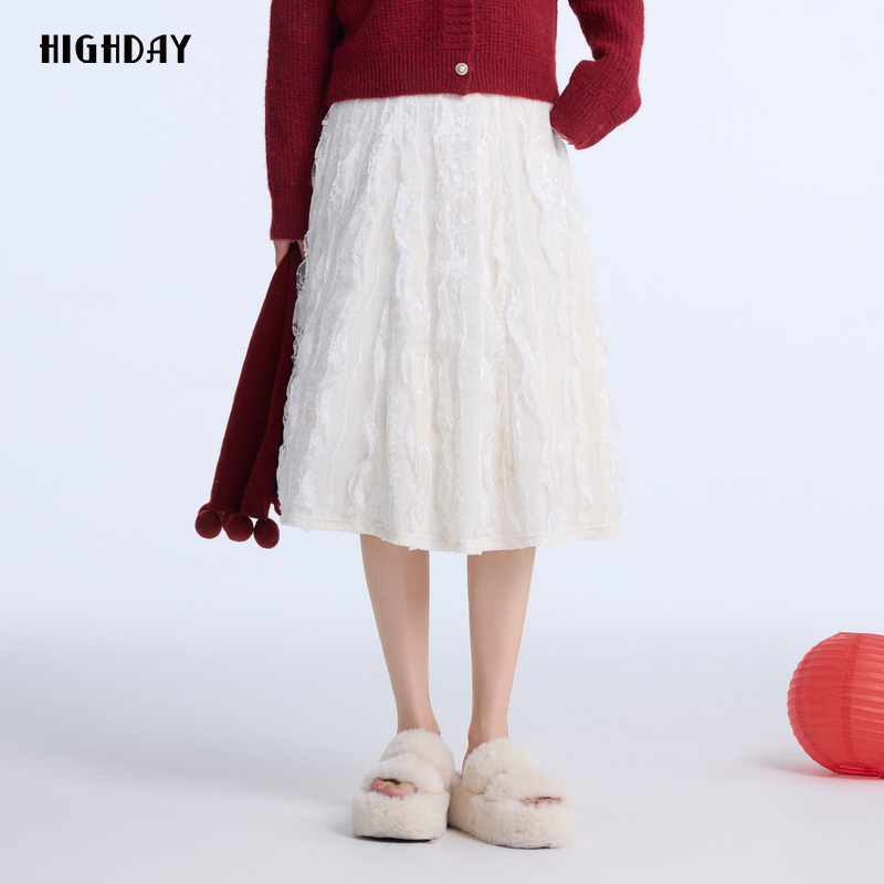 highday轩日2025早春新款高腰半身裙女小众设计感a字过膝裙子chic