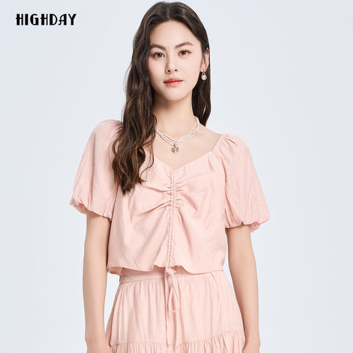 highday轩日套头衬衣2026春季新款粉色甜美时尚短袖女上衣ins