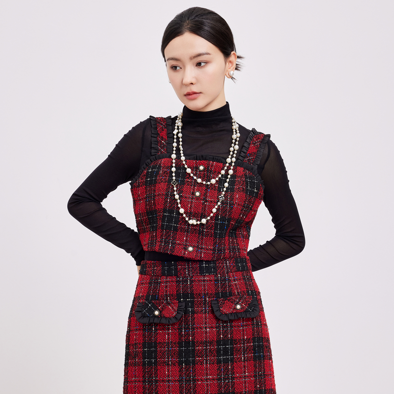 鲁思蒂小香风格子吊带背心2024新款女春秋小个子气质时尚性感上衣