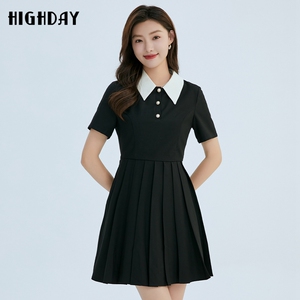 highday轩日2026修身小黑裙女夏装新款polo裙洋气撞色短袖连衣裙
