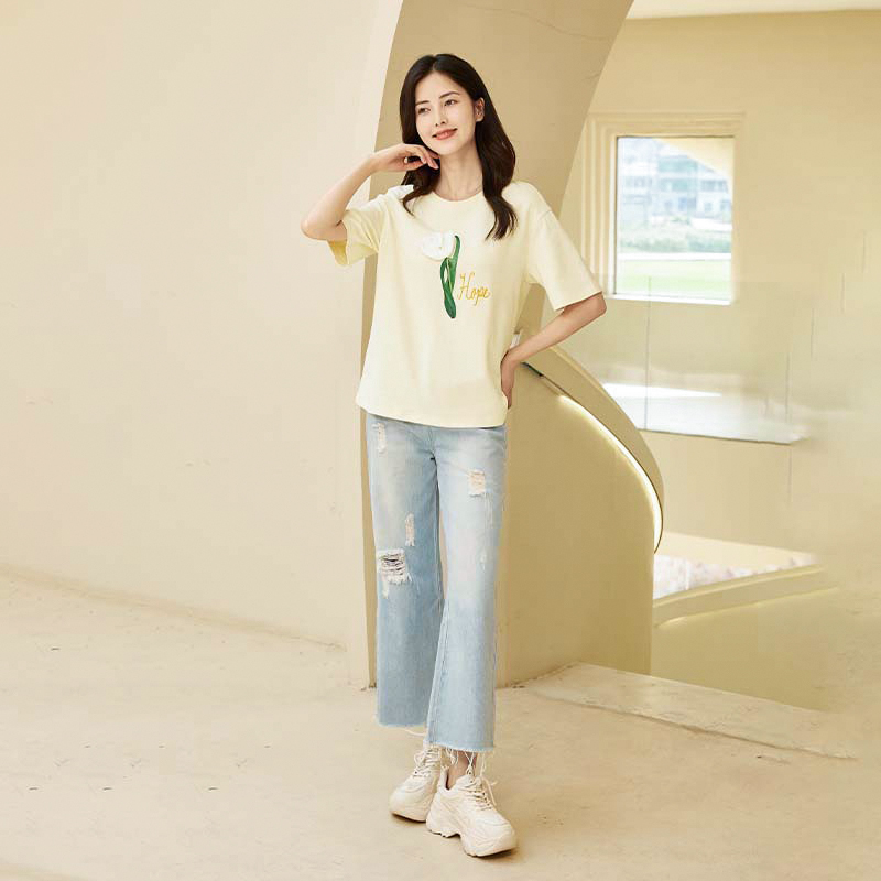 微喇九分裤牛仔裤2023春夏水洗