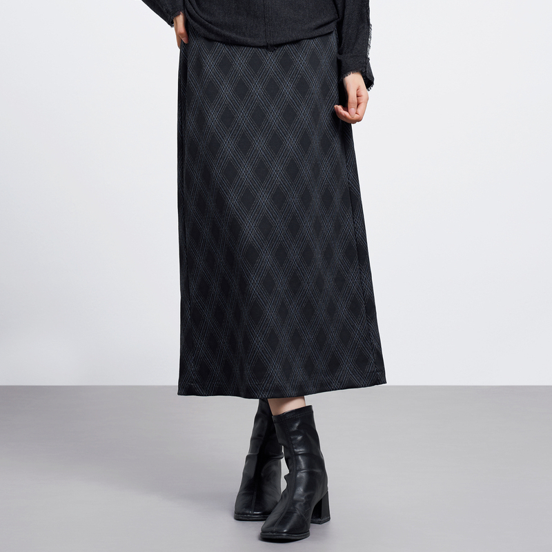 HIGH DAY/轩日格子半身裙2025秋季新品遮胯显瘦高腰气质中长裙女