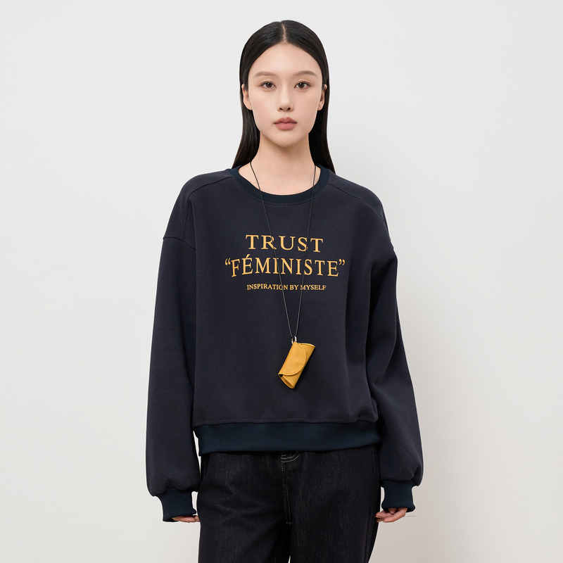 HIGH DAY/轩日字母长袖卫衣2025秋款新品小个子宽松慵懒上衣女