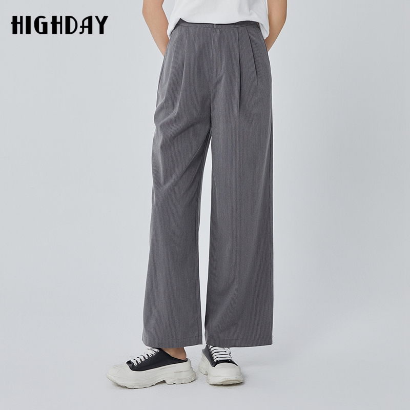 highday轩日2025春秋新款高腰休闲裤女条纹阔腿长裤气质西装裤ins