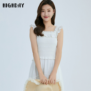 轩日2026夏装新款修身白色花边背心裙女商场同款简约无袖连衣裙潮