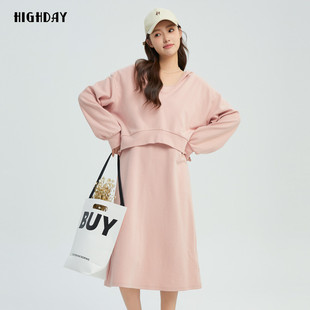 highday轩日2025春秋新款浅粉背心裙a字裙女休闲u型领无袖连衣裙