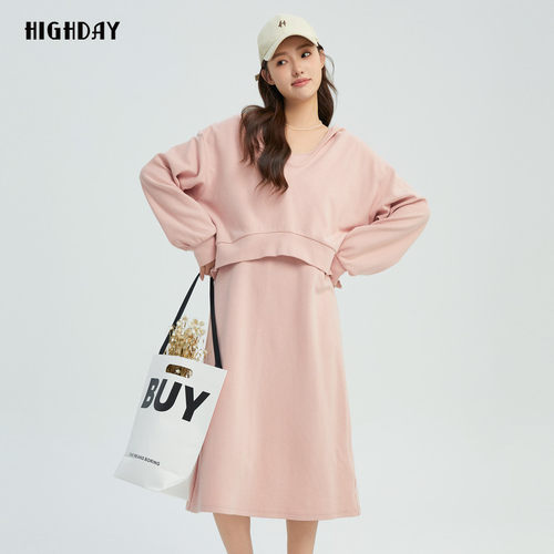 highday轩日2026春秋新款浅粉背心裙a字裙女休闲u型领无袖连衣裙