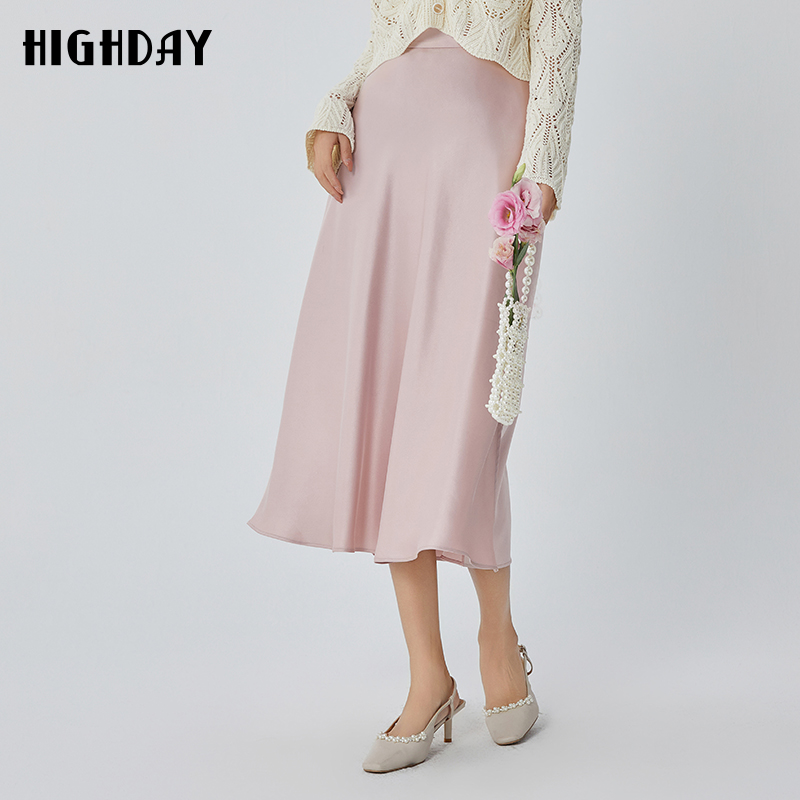 轩日商场款2024春秋新款高腰a字半身裙女优雅气质垂感过膝中长裙