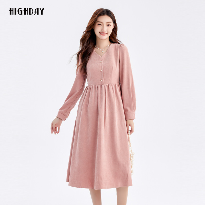 轩日2024冬季新款V领修身长袖女裙洋气商场款泡泡袖中长款连衣裙,女装/女士精品,连衣裙,淘宝优惠券,粉丝福利购,淘宝优惠卷