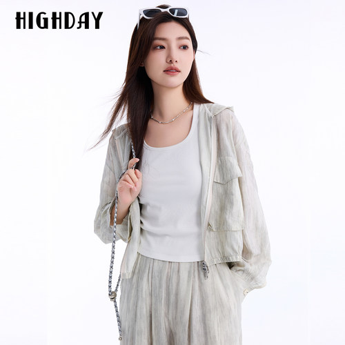 HIGHDAY轩日扎染渐变防晒衣2026夏季新薄款透气休闲连帽外套女