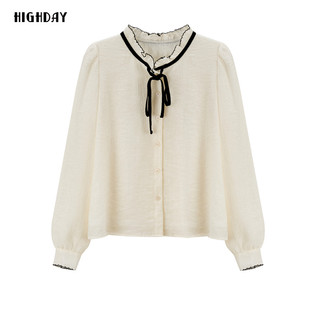 轩日2025春秋商场新款木耳花边长袖法式衬衣女黑白撞色优雅衬衫潮