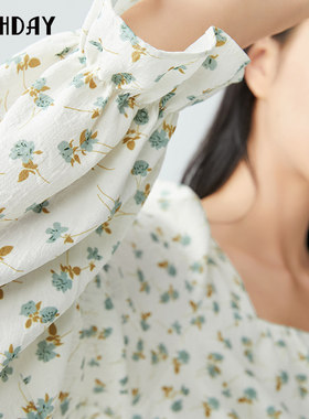 highday轩日2026春秋新款方领碎花印花裙女长袖连衣裙中长过膝裙
