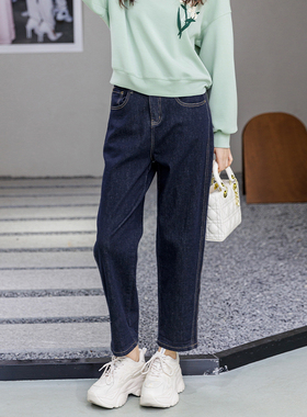 Lucidy鲁思蒂深蓝色直筒牛仔裤2025年新款女春秋宽松显瘦长裤子