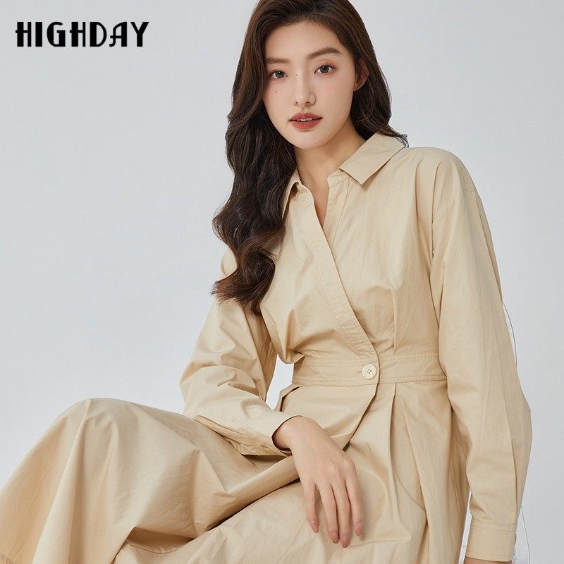 轩日春装修身通勤衬衫裙2024新款纯色气质翻领法式过膝长袖连衣裙,女装/女士精品,连衣裙,淘宝优惠券,粉丝福利购,淘宝优惠卷