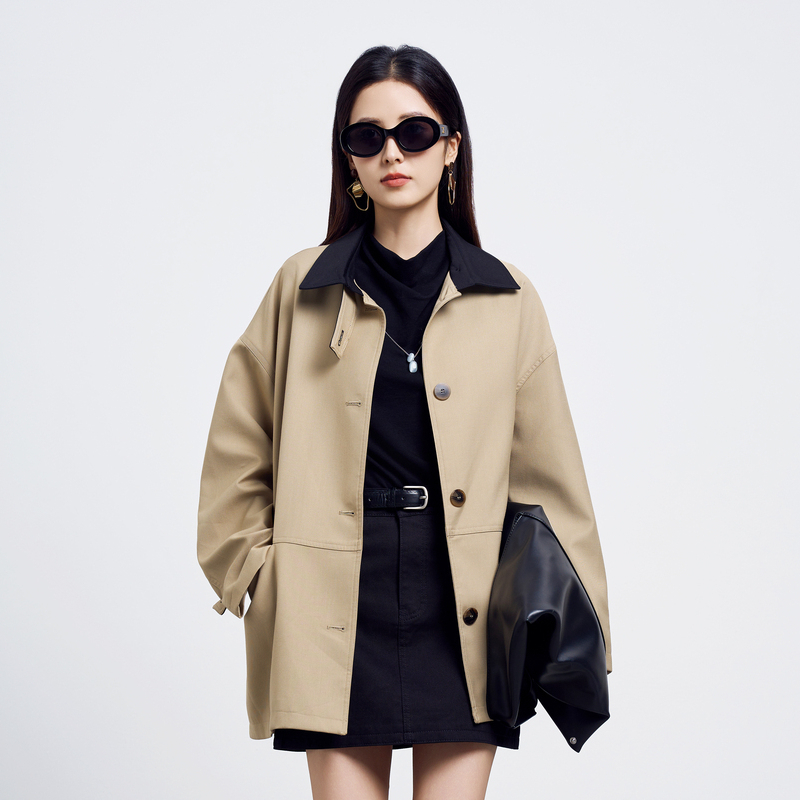 HIGH DAY/轩日卡其短款风衣外套2025秋季新品高级感气质短上衣女