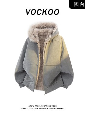 VOCKOO美式复古座山雕棉服男士冬季加厚保暖美式男士冬季毛领棉服