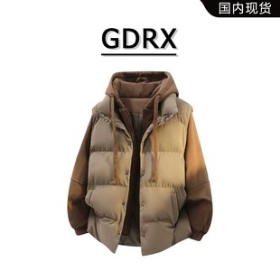 GDRX韩版拼接纯色棉衣男款2025冬季保暖新款休闲轻奢高级感外套