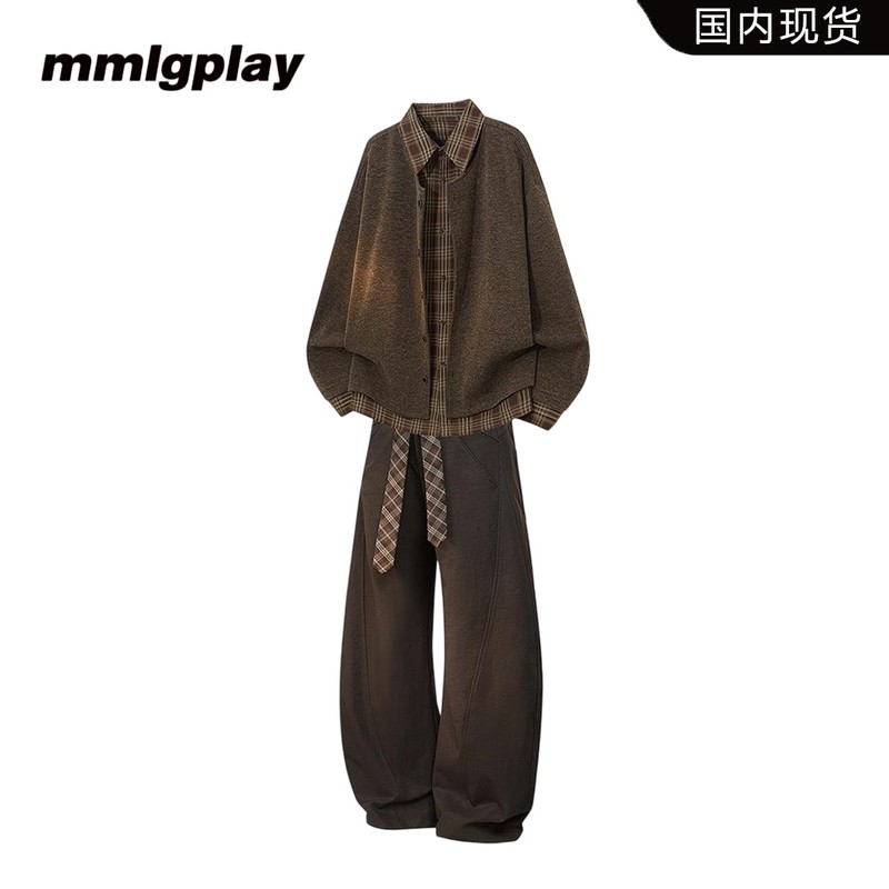 mmlgplay美式大码衬衫夹克套装男士秋季新款休闲高级感潮流一整套