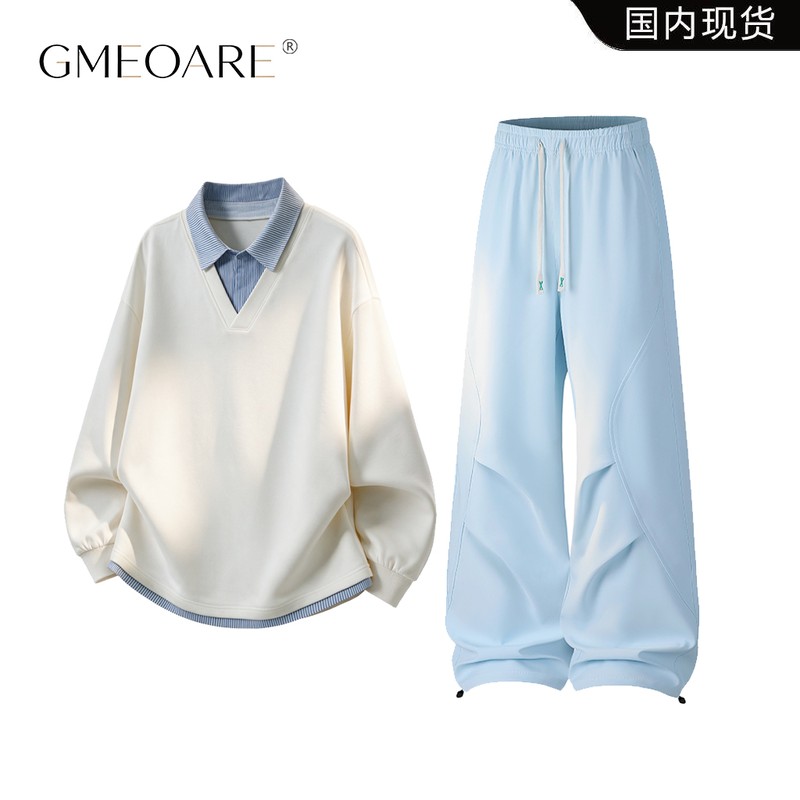 GMEOARE重磅假两件卫衣套装男女秋季潮牌宽松休闲上衣长裤两件套