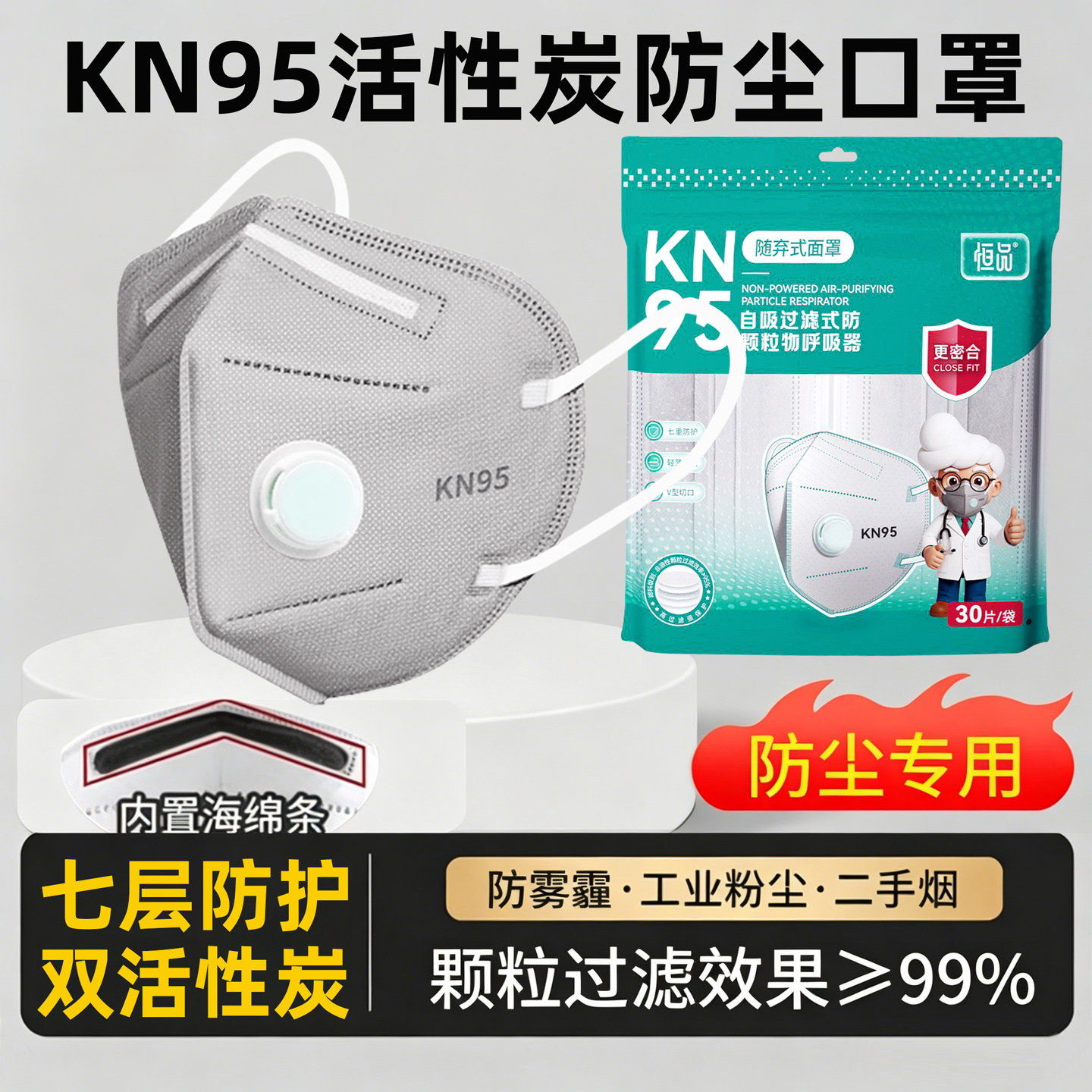 kn95口罩活性炭防尘防工业粉尘肺防护打磨电焊工专用带呼吸阀正品