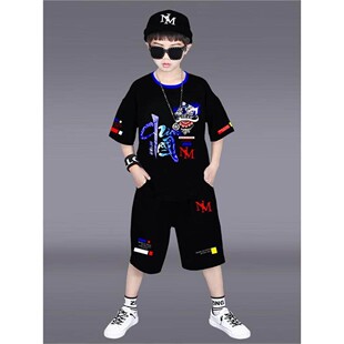 男童夏装短袖T恤2026新款中大童套装男孩夏季童装宽松儿童衣服潮