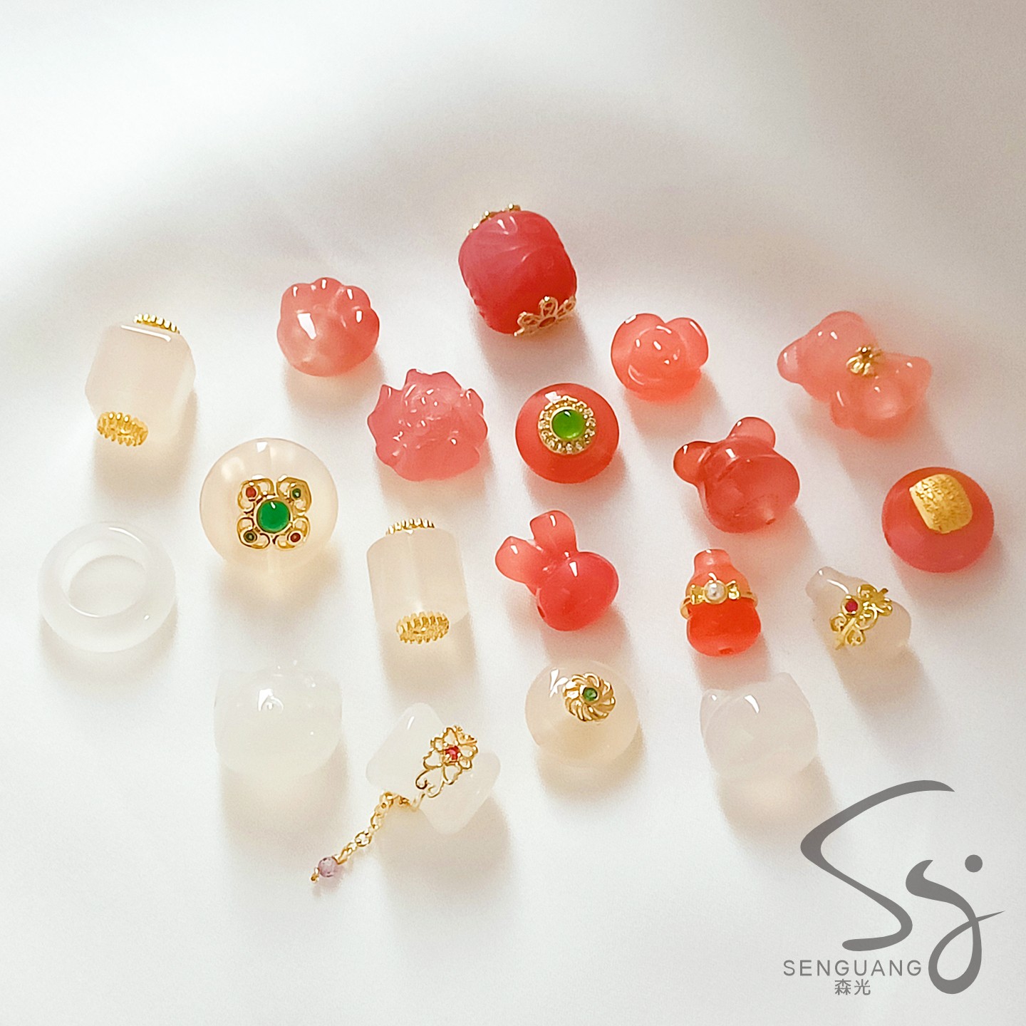 天然盐源红玛瑙隔猫头葫芦莲花小熊珠diy手链项链贴串珠饰品配件